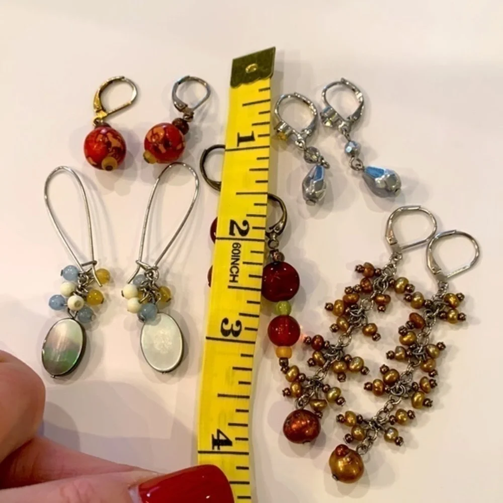 5 pair lot nice quality lever back genuine Pearl dangle rhinestone crystal